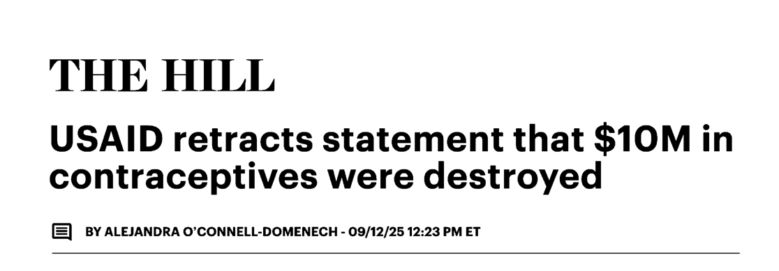 The Hill follow-up headline about the contraceptive supplies
